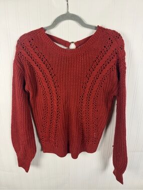 Women's Open-Knit Red Sweater